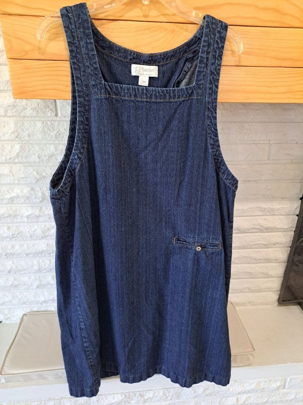 CJ Banks Womens Denim 16W Jumper Dress Sleeveless Square Neck Pocket 90's Y2K
